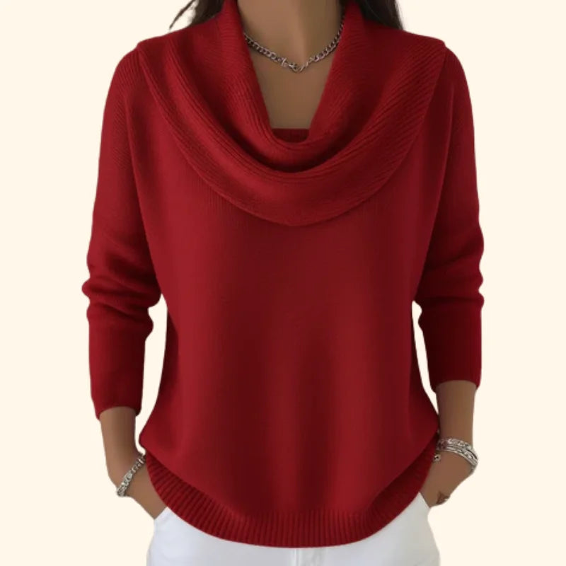 Women's knit jumper with cowl neck – Red