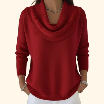 Women's knit jumper with cowl neck – Red