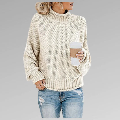 Women's knit roll neck jumper with dropped shoulder sleeves – White