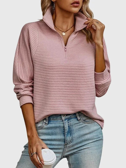 Women's V-neck knit jumper with zipper detail