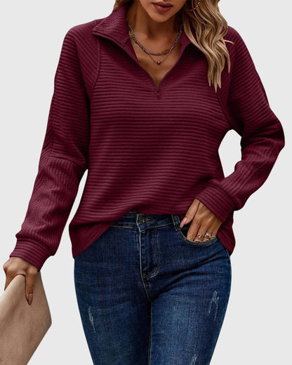 Women's V-neck knit jumper with zipper detail – Maroon