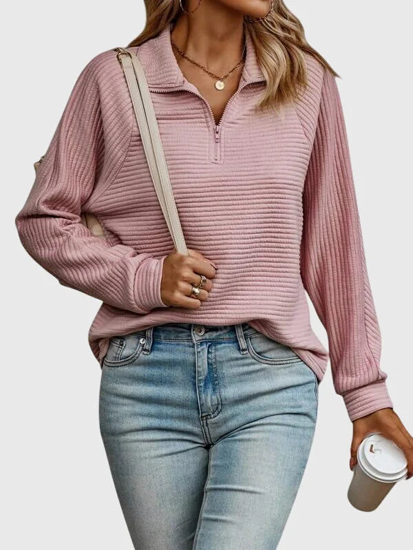 Women's V-neck knit jumper with zipper detail – Pink