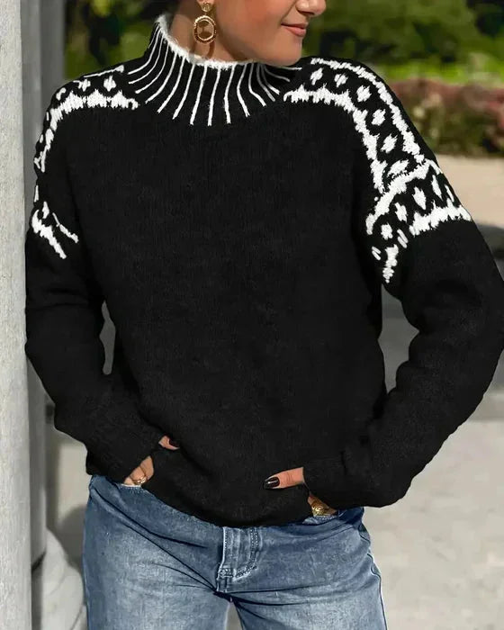 Women's waffle-knit jumper with brushed interior – Black