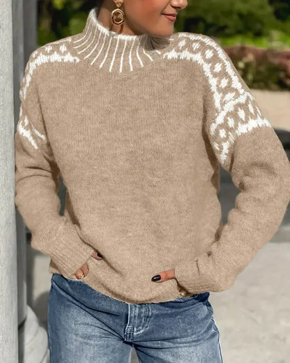 Women's waffle-knit jumper with brushed interior – Khaki