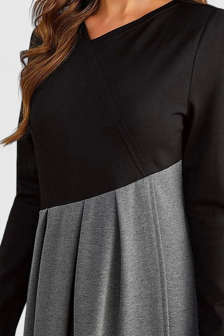 Women's long-sleeve maxi dress with flowing skirt – Black/Grey