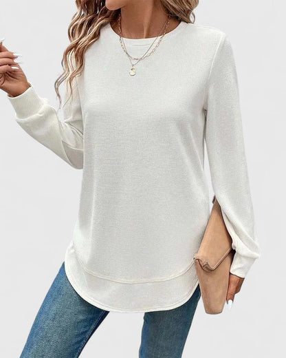 Women's round-neck long-sleeve top with soft knit finish