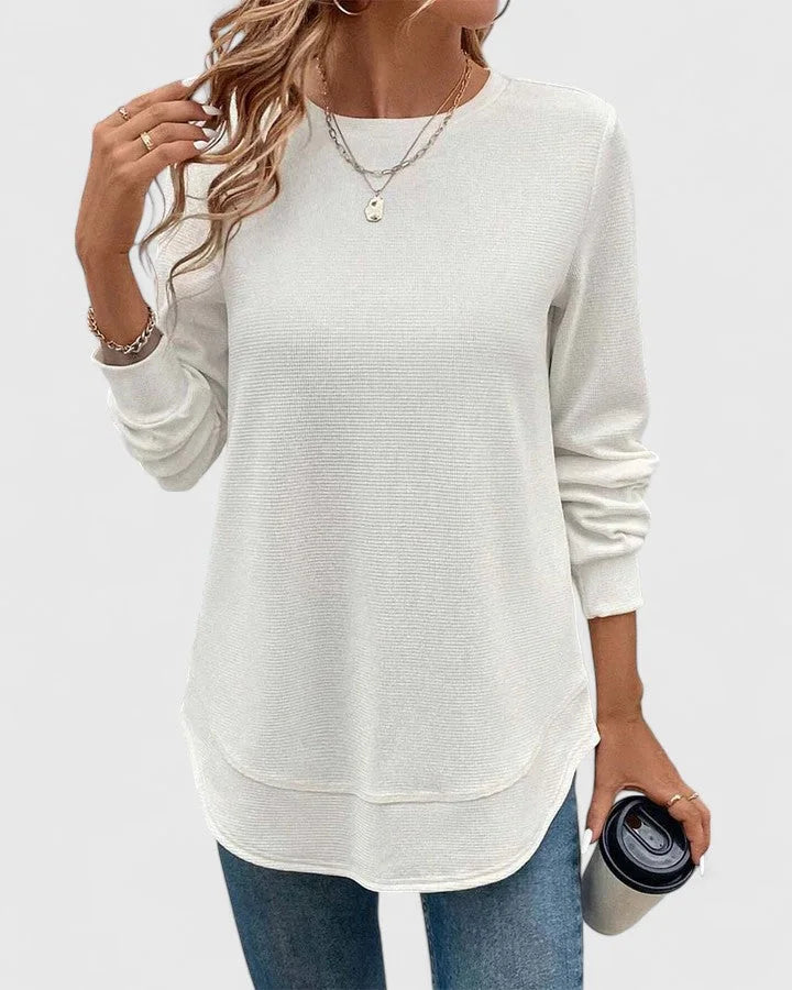 Women's round-neck long-sleeve top with soft knit finish