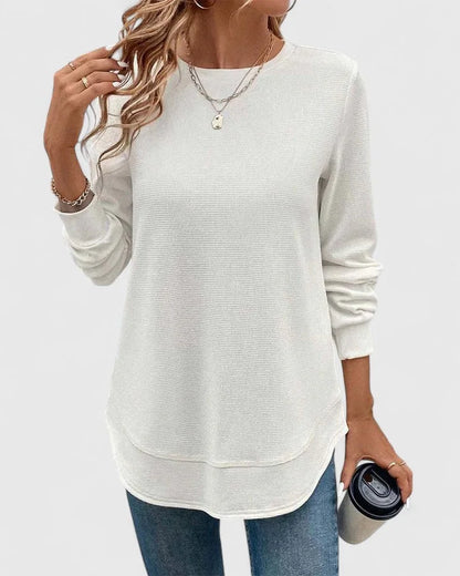 Women's round-neck long-sleeve top with soft knit finish