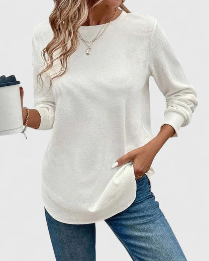 Women's round-neck long-sleeve top with soft knit finish
