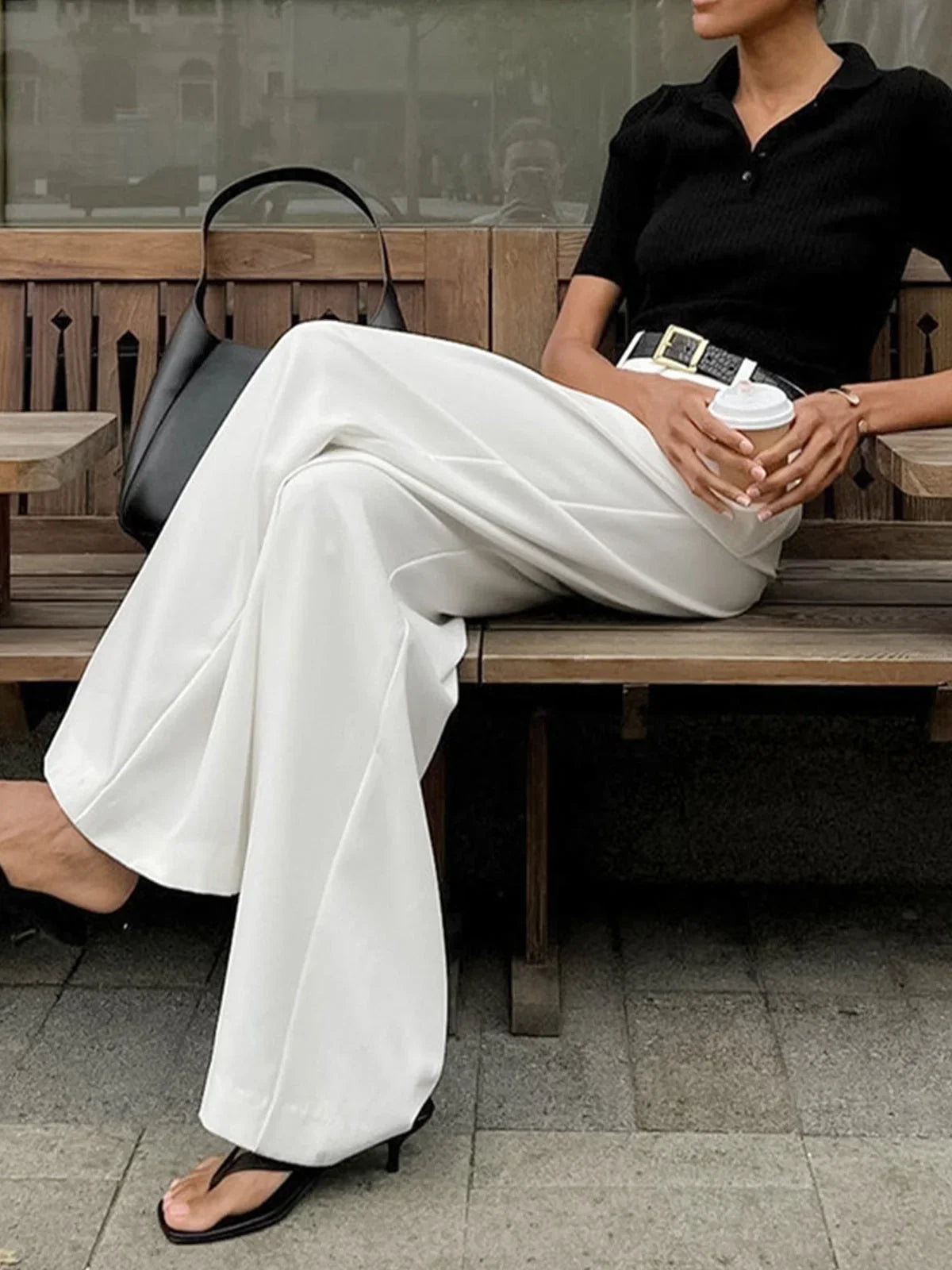Women's wide-leg pants with tailored silhouette – White