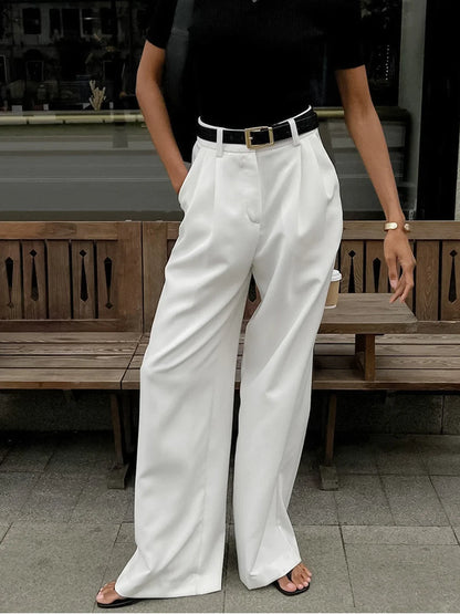 Women's wide-leg pants with tailored silhouette – White