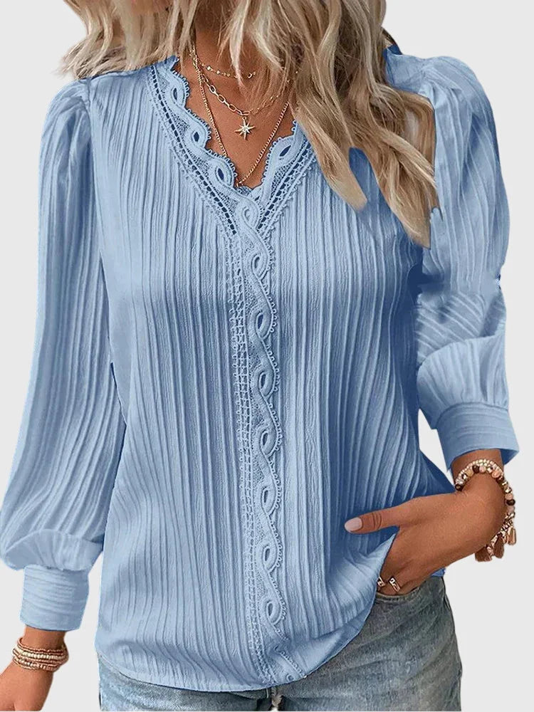 Women's classic pullover blouse with tailored fit – Blue
