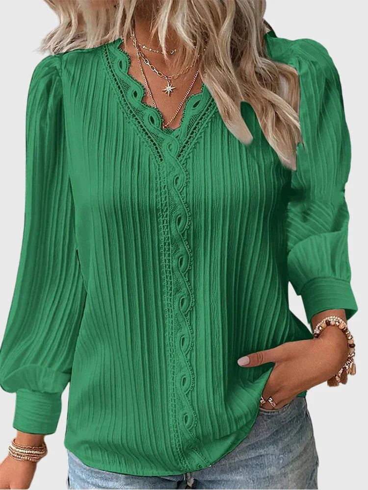Women's classic pullover blouse with tailored fit – Green