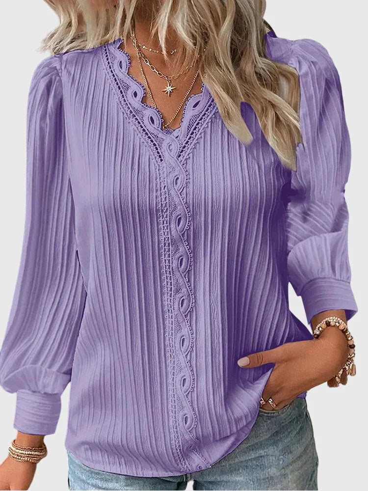 Women's classic pullover blouse with tailored fit – Purple