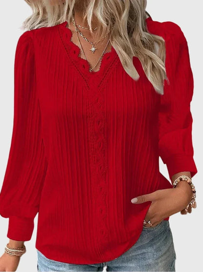 Women's classic pullover blouse with tailored fit – Red