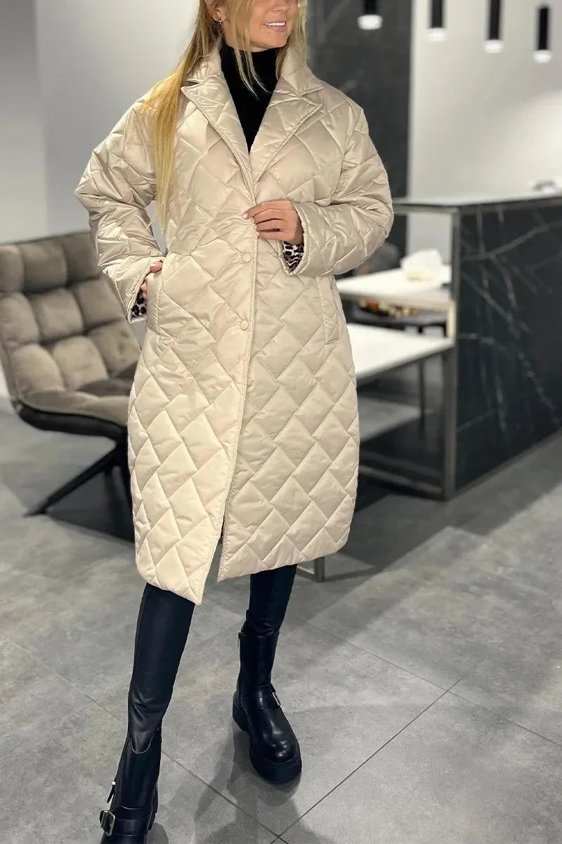 Women's reversible quilted coat with leopard-print lining – Beige