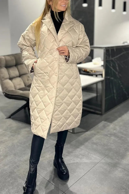 Women's reversible quilted coat with leopard-print lining – Beige