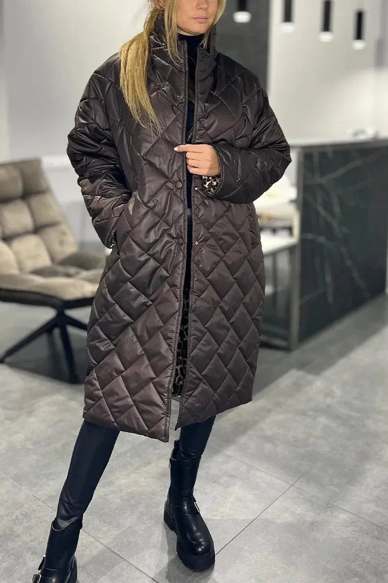 Women's reversible quilted coat with leopard-print lining – Brown