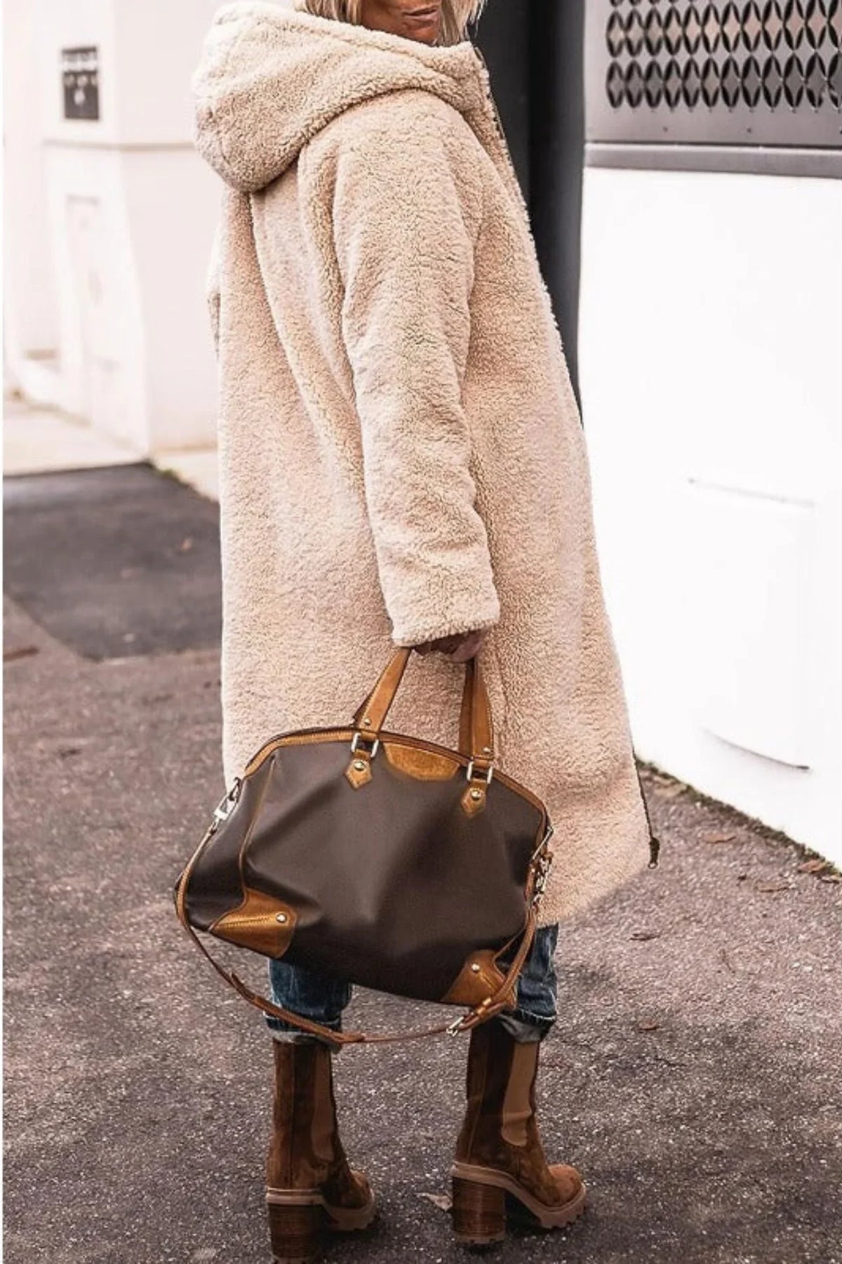 Women's reversible long coat with two-in-one styling
