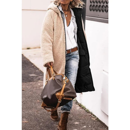 Women's reversible long coat with two-in-one styling