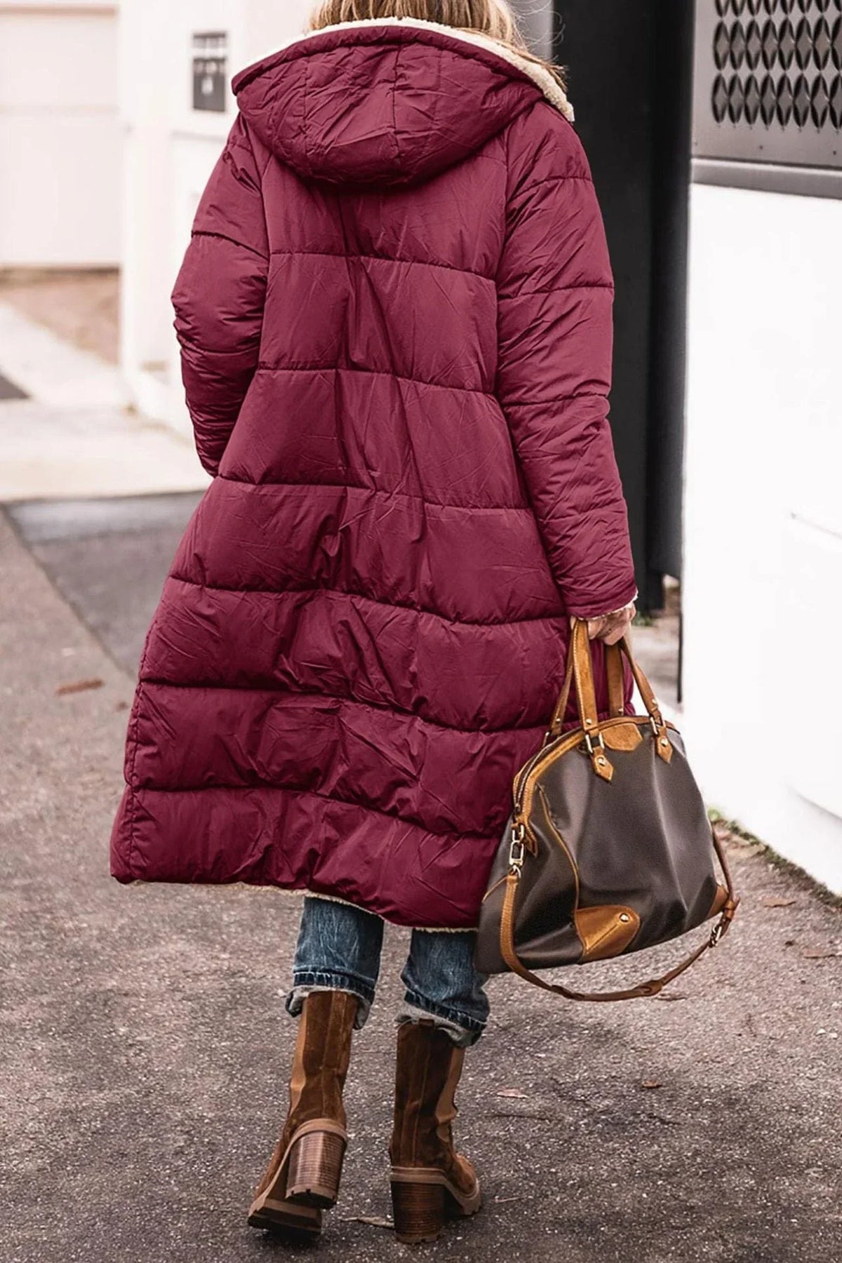 Women's reversible long coat with two-in-one styling