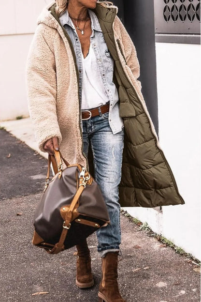 Women's reversible long coat with two-in-one styling