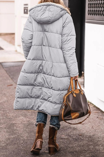 Women's reversible long coat with two-in-one styling
