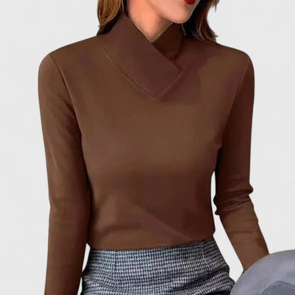 Women's tailored roll-neck knit top with soft finish – Brown