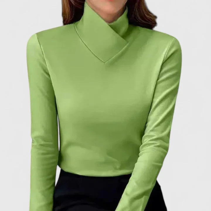 Women's tailored roll-neck knit top with soft finish – Green