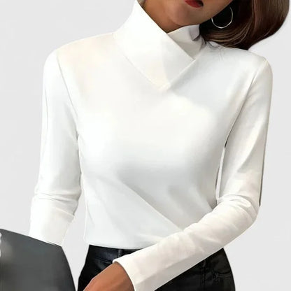 Women's tailored roll-neck knit top with soft finish – White