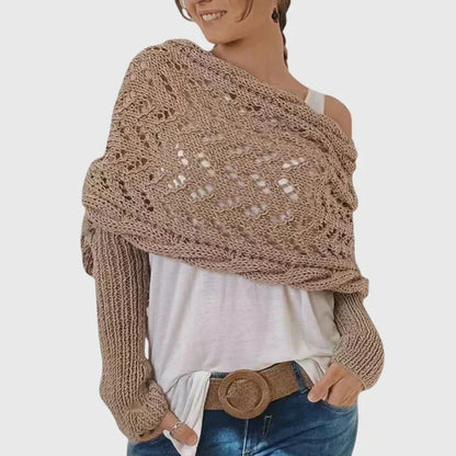 Women's knit jumper with open-weave pattern – Beige