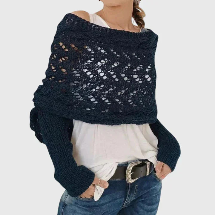 Women's knit jumper with open-weave pattern – Dark Blue