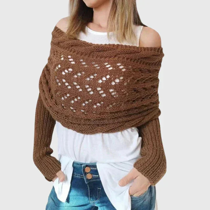 Women's knit jumper with open-weave pattern – Dark Brown