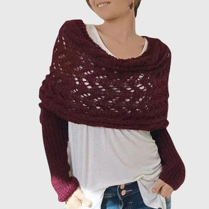 Women's knit jumper with open-weave pattern – Dark Red