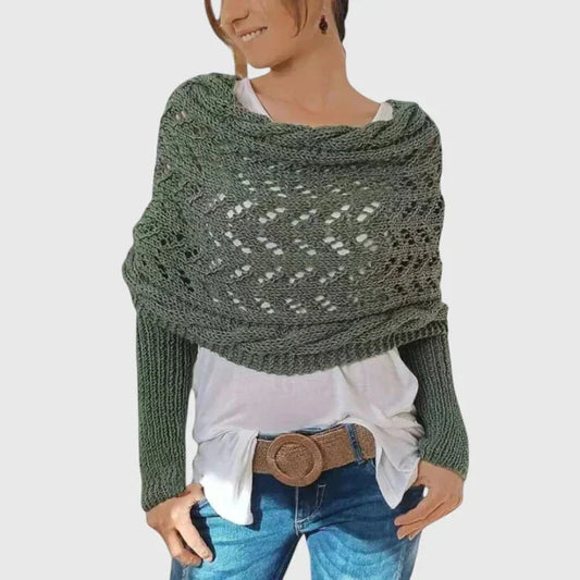 Women's knit jumper with open-weave pattern – Grey Green