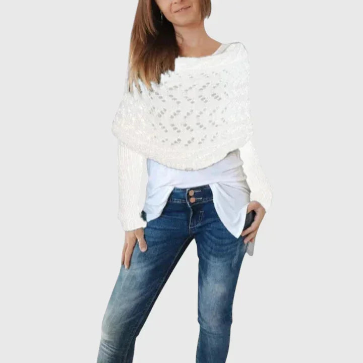 Women's knit jumper with open-weave pattern – White