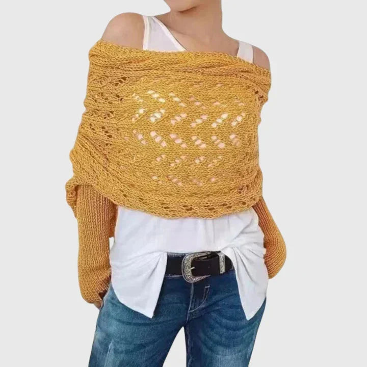 Women's knit jumper with open-weave pattern – Yellow