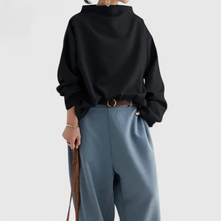 Women's stand collar sweatshirt with loose draped