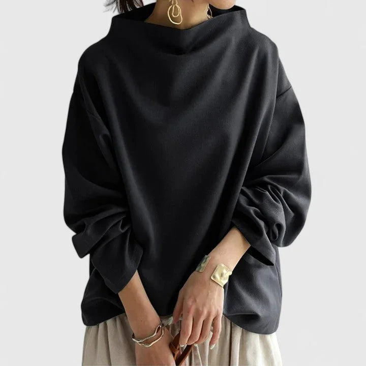 Women's stand collar sweatshirt with loose draped