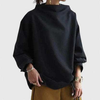 Women's stand collar sweatshirt with loose draped