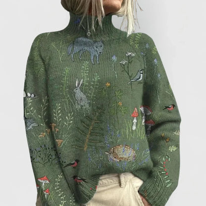 Women's ribbed turtleneck sweater with relaxed fit – Green