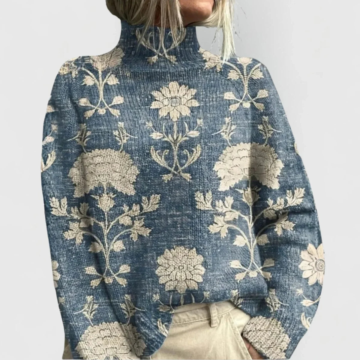 Women's ribbed turtleneck sweater with relaxed fit – Light Blue