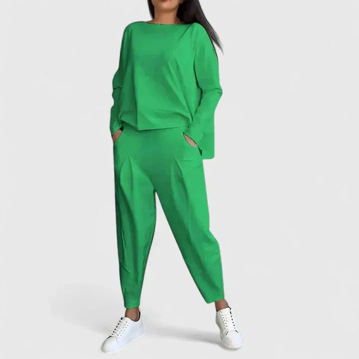Women's long-sleeve top and trouser two-piece set