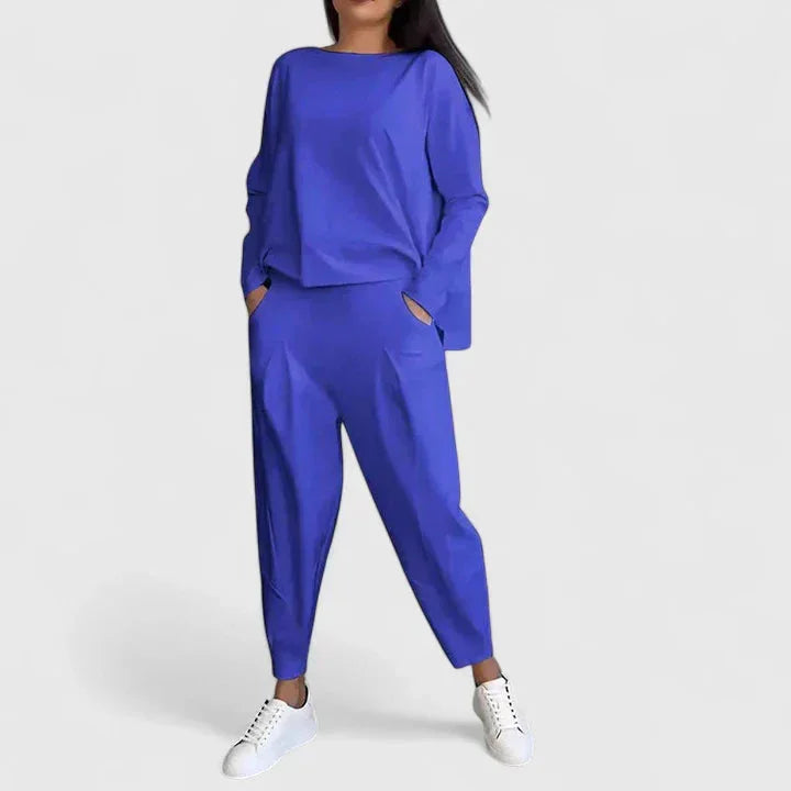 Women's long-sleeve top and trouser two-piece set – Blue