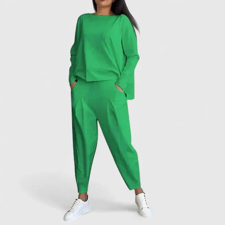 Women's long-sleeve top and trouser two-piece set – Green