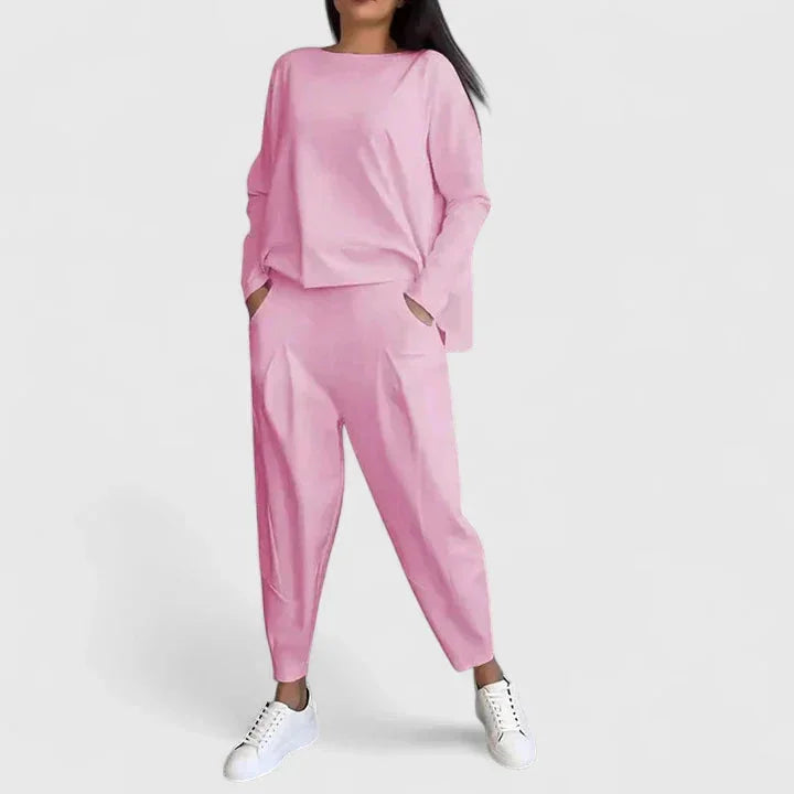 Women's long-sleeve top and trouser two-piece set – Pink