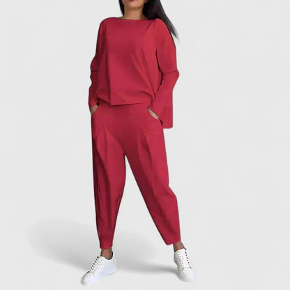 Women's long-sleeve top and trouser two-piece set – Red