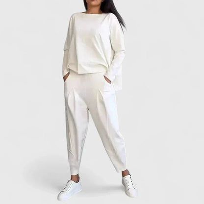 Women's long-sleeve top and trouser two-piece set – White