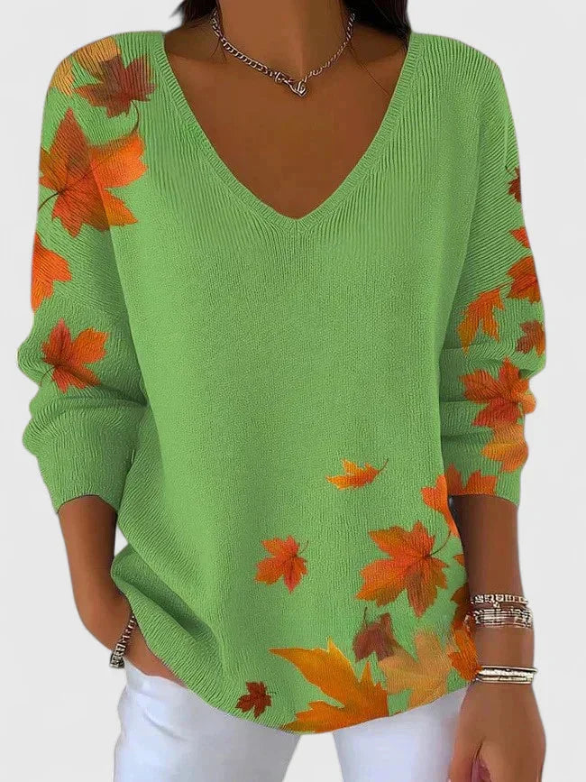 Women's soft V-neck knit jumper with long sleeves – Green