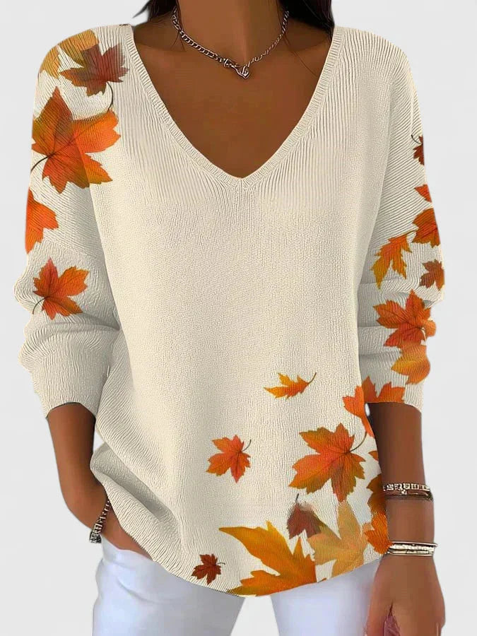 Women's soft V-neck knit jumper with long sleeves – White